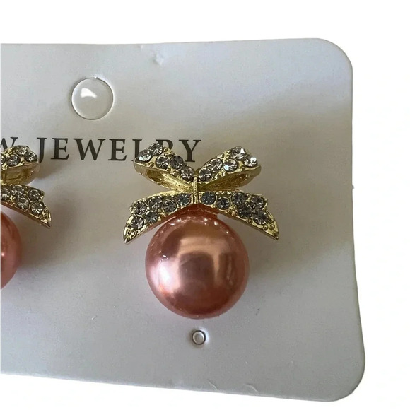 Pink Pearl Barbicore‎ Earrings With Rhinestones New - Picture 3 of 3